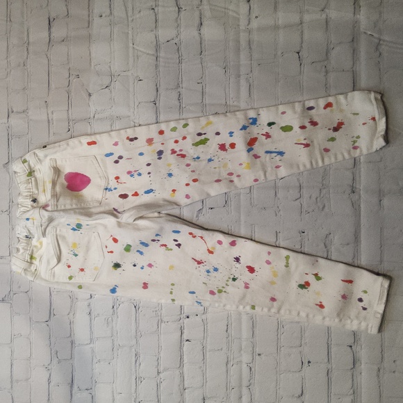 JCrew Crewcuts paint splatter white jeans pink heart 10 - Picture 3 of 4